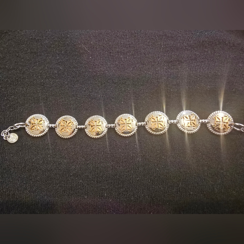 Rustic Cuff Two-Tone Coin Link Bracelet in Gold and Silver